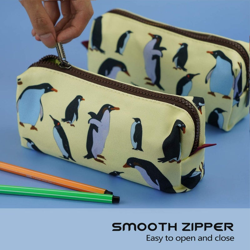 LParkin Penguins Canvas Pencil Case Pen Bag Pouch Stationary Case Makeup Cosmetic Bag Gadget Box - Image 4
